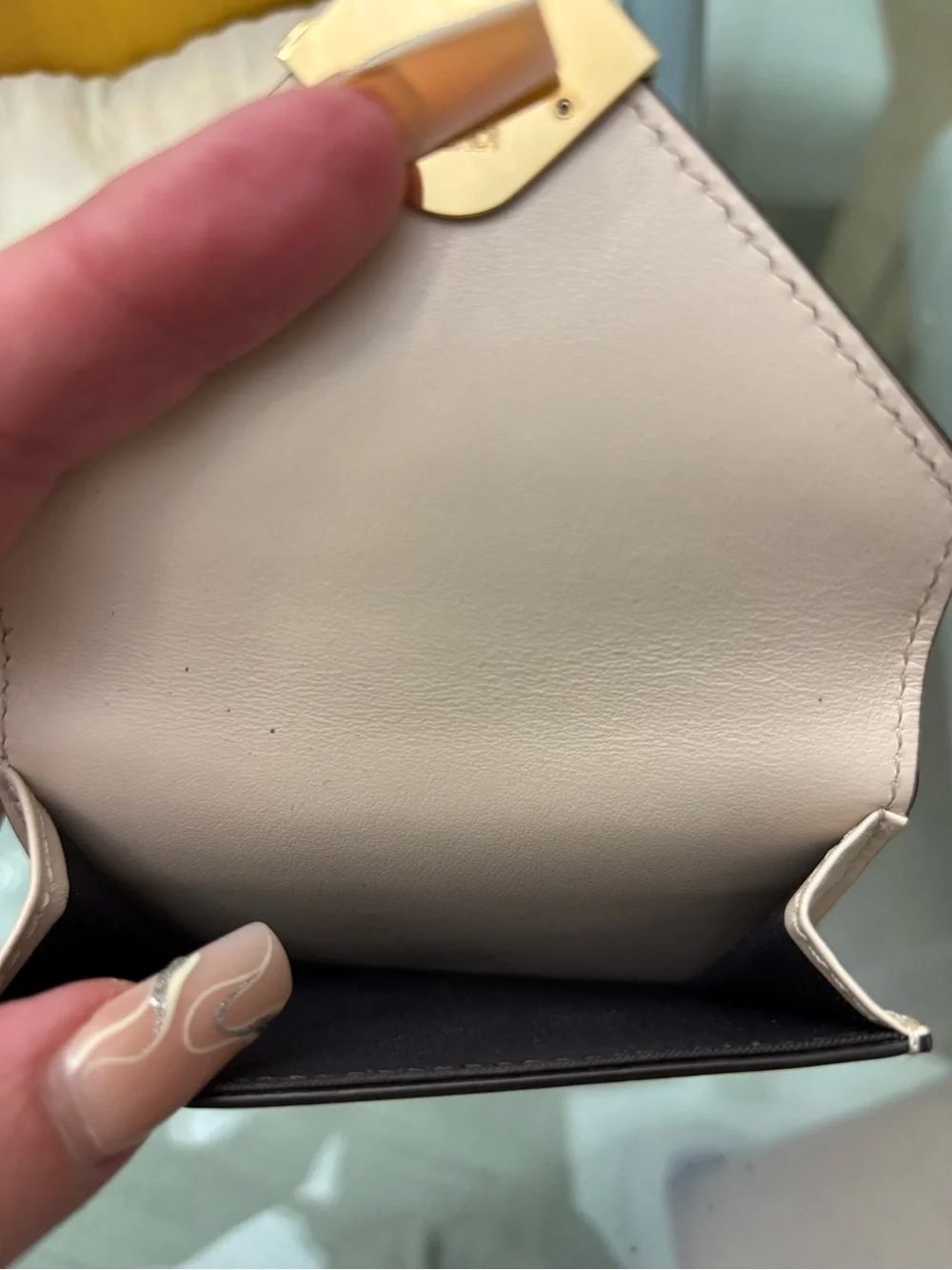 Authentic Fendi Tri-fold light pink and Cream Leather Wallet with Gold FF Logo